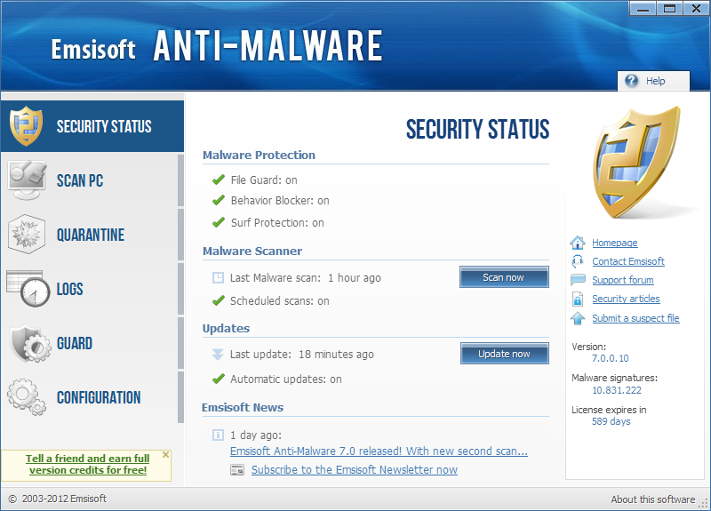 Latest Emsisoft Anti-Malware