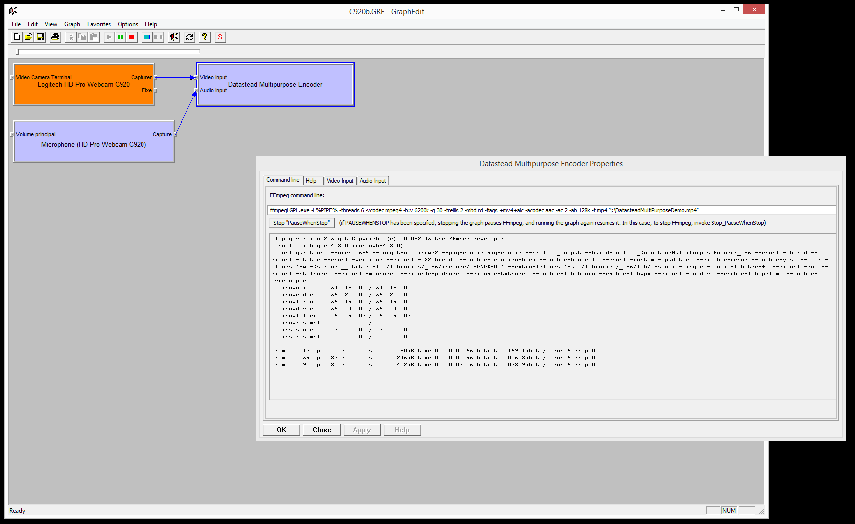 Datastead DirectShow Capture to FFmpeg command-lin