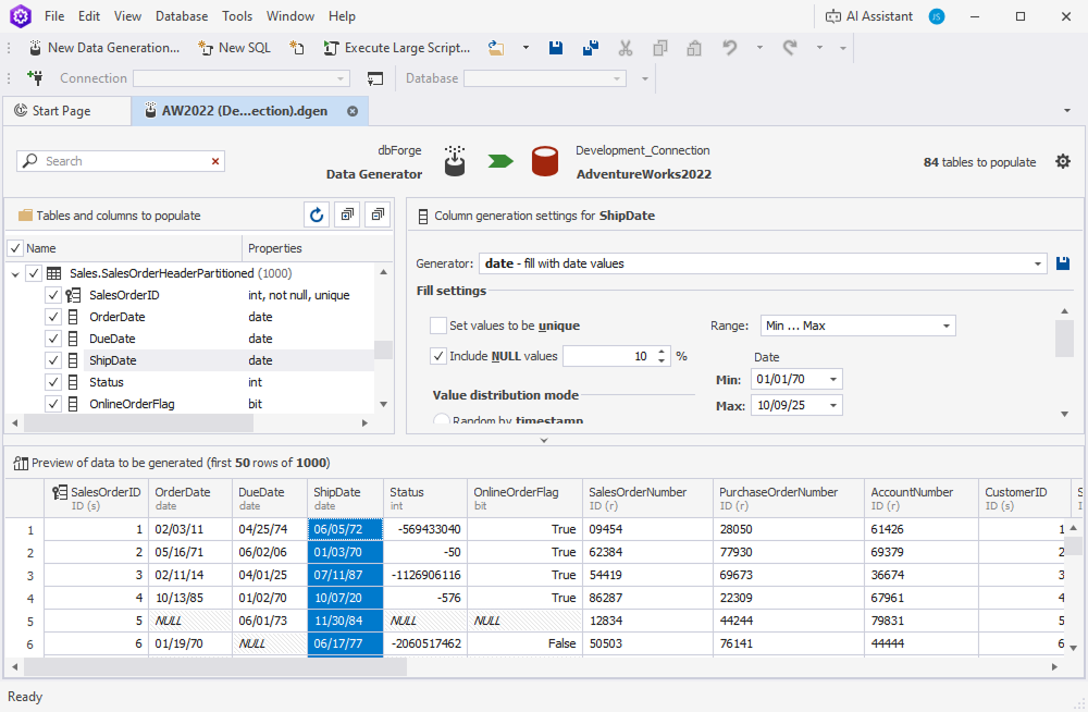 dbForge Data Generator for SQL Server