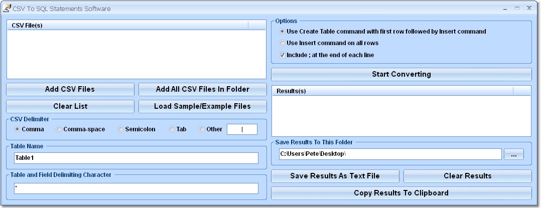 CSV To SQL Statements Software