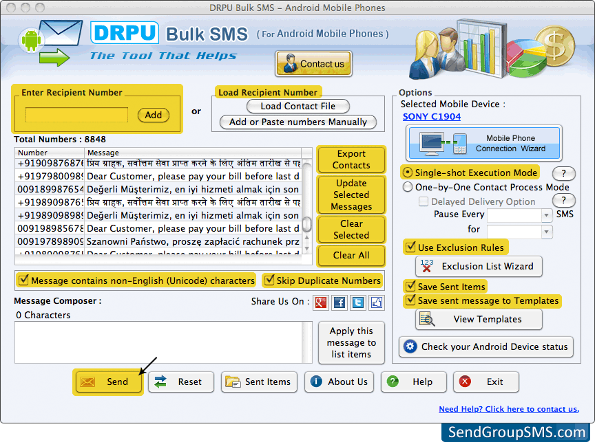 Mac Bulk SMS Software for Android Mobile