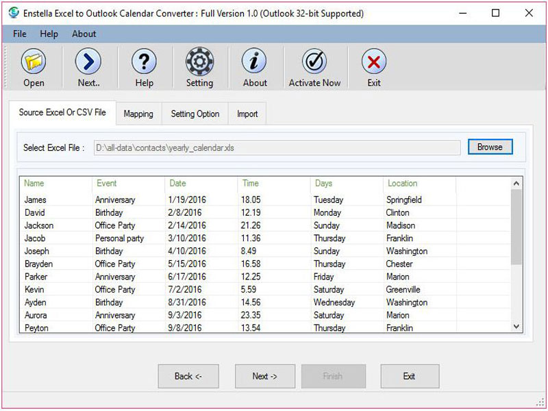 Excel to Outlook Calendar