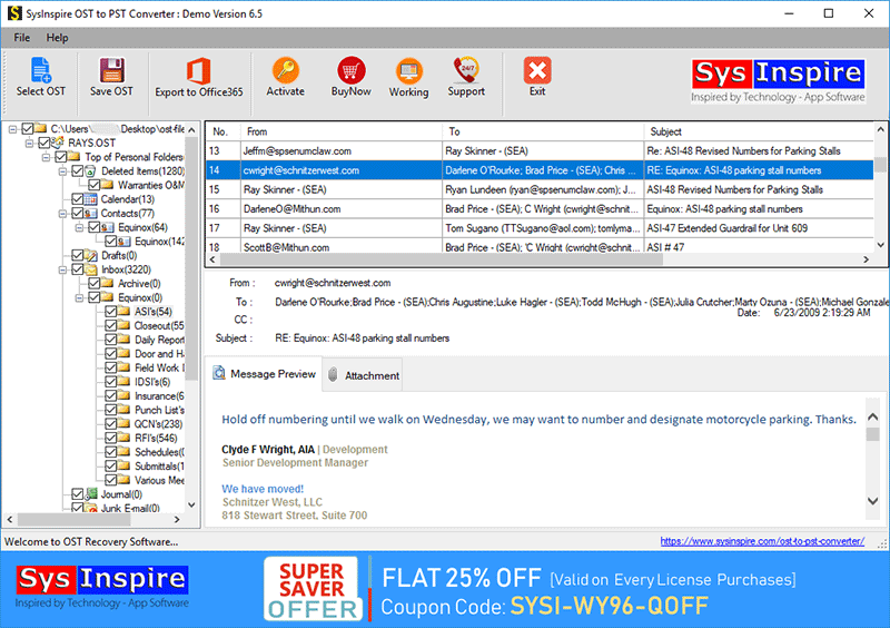 SysInspire OST to PST Converter