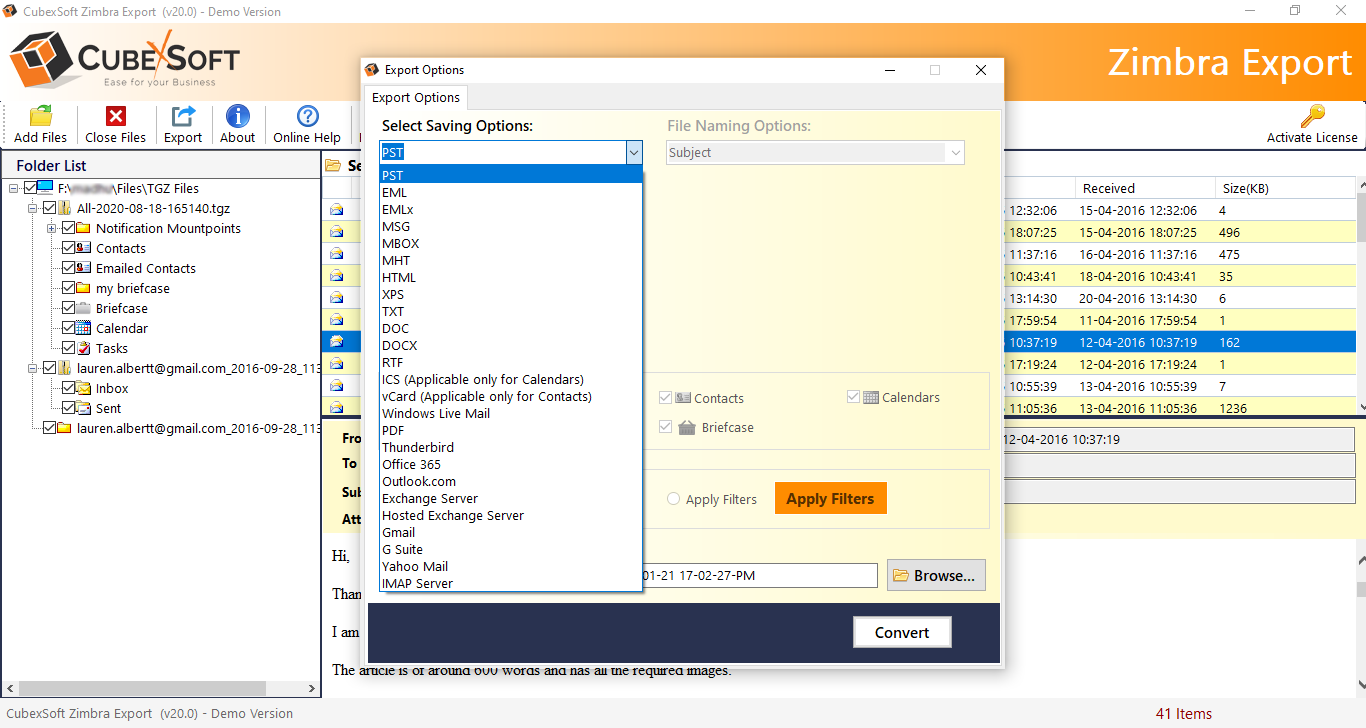 CubexSoft Zimbra Export