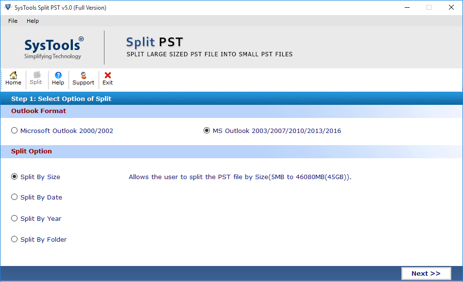 Outlook PST Splitter Utility