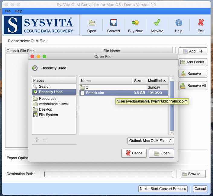 SysVita OLM Converter, olm exporter, olm file exporter, olm file converter, convert olm to outlook, export outlook from mac to windows, OLM Recovery for Mac, OLM Recovery freeware, Export olm to pst, olm to office 365, olm to G-mail