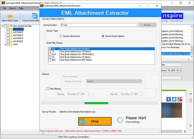 eml attachment extractor, extract eml attachments, extract attachment from eml files, extract email address from eml