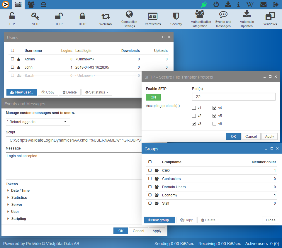 Collaboration software, Online Project Workspace, Secure Cloud, IPv6, HTTP, HTTPS, SFTP, FTP, FTPS, TFTP, Active Directory Integration, AD integration, Online File Management, MFT Software