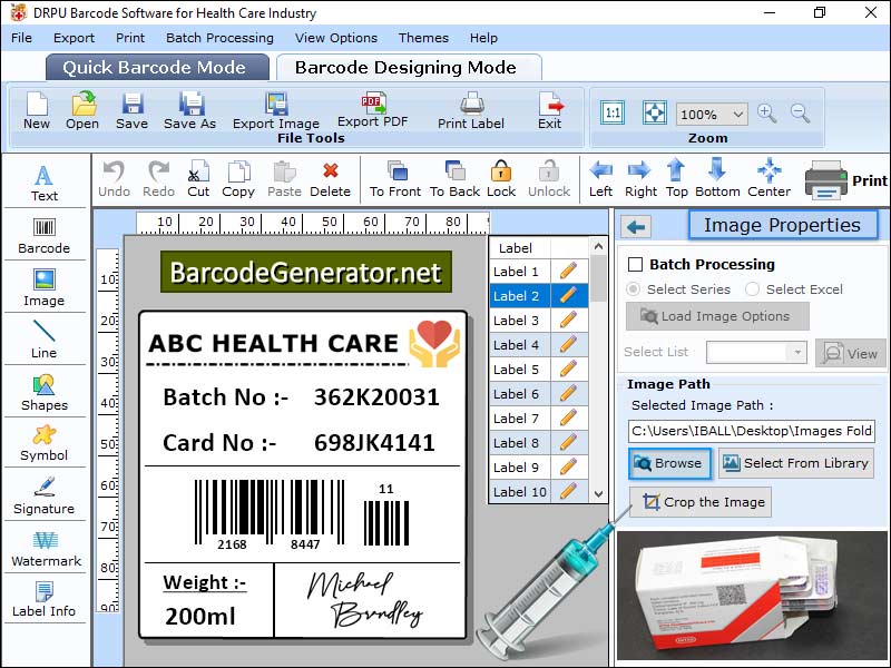 Free, download; Windows, platform, supportable, barcode, label, creator, software, design, develop, labels, coupons, tagging, health, care, products, equipments, medicines, save, jpeg, gif, format, designing, tool, text, pencil, circle, images
